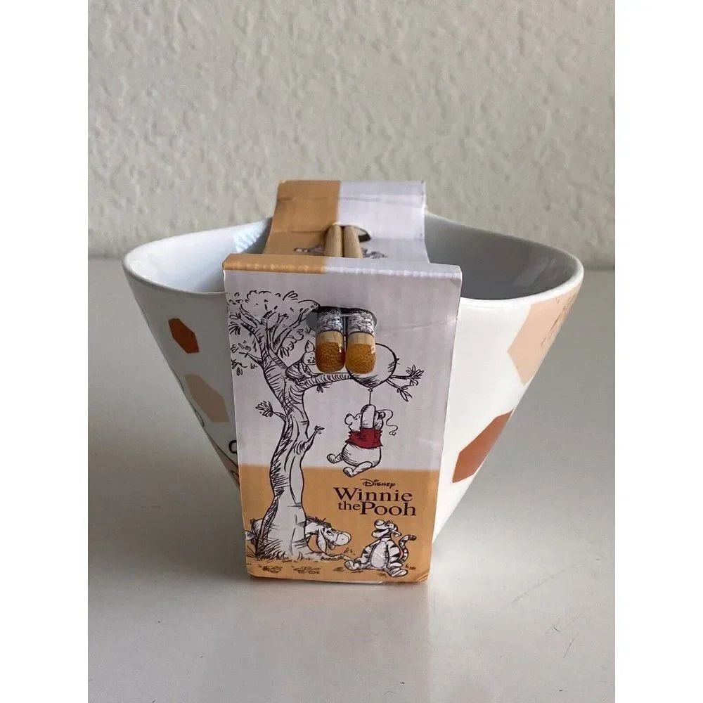Disney Winnie the Pooh & Piglet Autumn Fall Ramen Bowl & Chopsticks NEW - Picture 4 of 8
